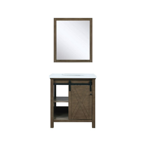 Image of Marsyas 30" Rustic Brown Single Vanity, White Quartz Top and 28" Mirror | LM342230SKCSM28