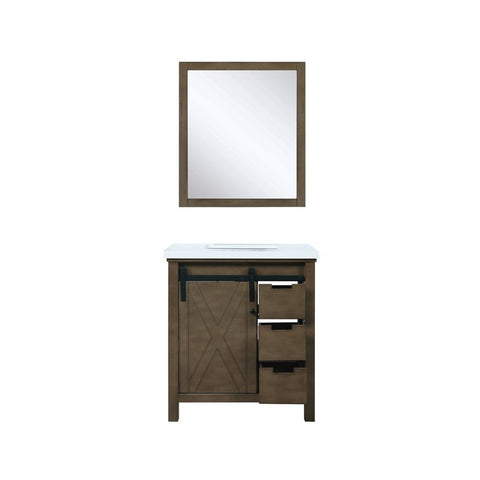Image of Marsyas 30" Rustic Brown Single Vanity, White Quartz Top and 28" Mirror | LM342230SKCSM28