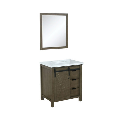 Image of Marsyas 30" Rustic Brown Single Vanity, White Quartz Top and 28" Mirror | LM342230SKCSM28
