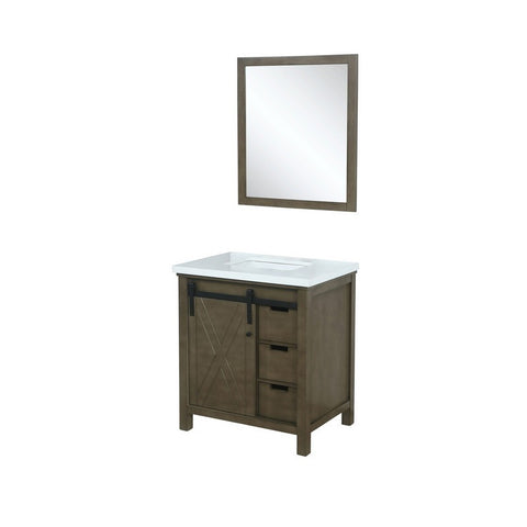 Image of Marsyas 30" Rustic Brown Single Vanity, White Quartz Top and 28" Mirror | LM342230SKCSM28