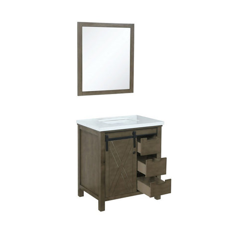 Image of Marsyas 30" Rustic Brown Single Vanity, White Quartz Top and 28" Mirror | LM342230SKCSM28