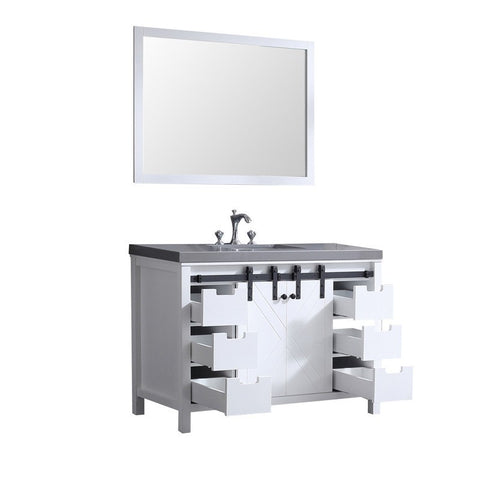 Image of Marsyas 48" White Single Vanity Set, Grey Quartz Top | LM342248SAASM44F