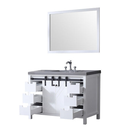 Image of Marsyas 48" White Single Vanity Set, Grey Quartz Top | LM342248SAASM44F