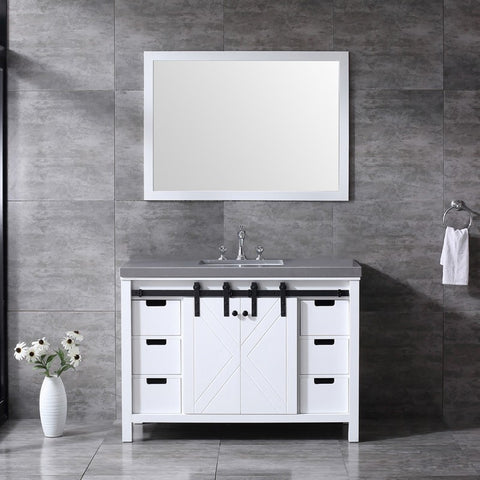 Image of Marsyas 48" White Single Vanity Set, Grey Quartz Top | LM342248SAASM44F