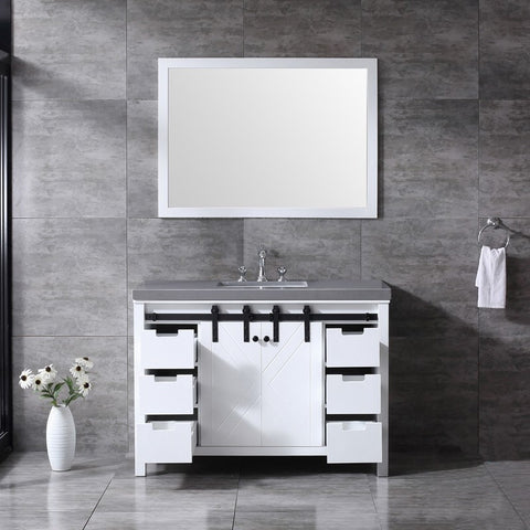 Image of Marsyas 48" White Single Vanity Set, Grey Quartz Top | LM342248SAASM44F