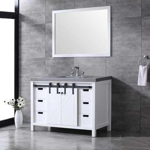 Image of Marsyas 48" White Single Vanity Set, Grey Quartz Top | LM342248SAASM44F