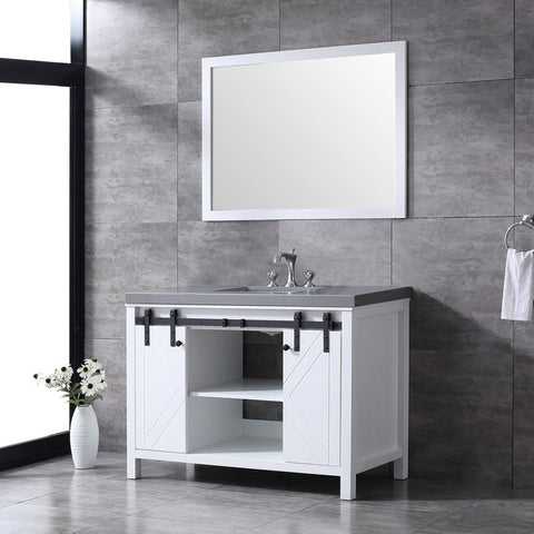 Image of Marsyas 48" White Single Vanity Set, Grey Quartz Top | LM342248SAASM44F