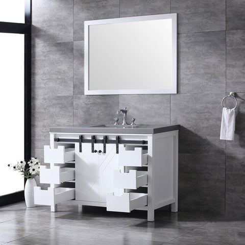 Image of Marsyas 48" White Single Vanity Set, Grey Quartz Top | LM342248SAASM44F