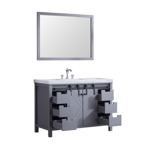 Image of Marsyas 48" Dark Grey Single Vanity Set, White Carrara Marble Top | LM342248SBBSM44F
