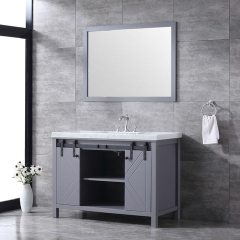 Image of Marsyas 48" Dark Grey Single Vanity Set, White Carrara Marble Top | LM342248SBBSM44F