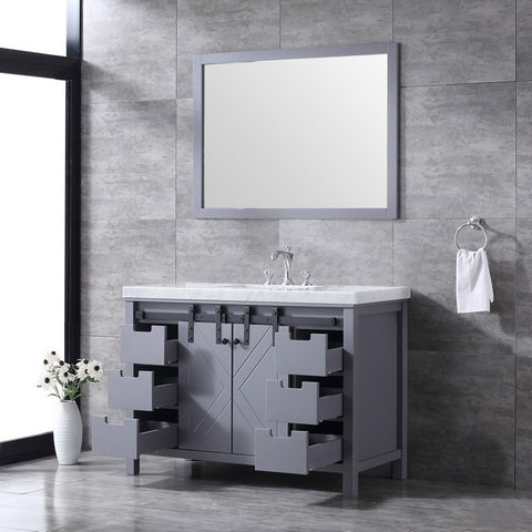 Image of Marsyas 48" Dark Grey Single Vanity Set, White Carrara Marble Top | LM342248SBBSM44F