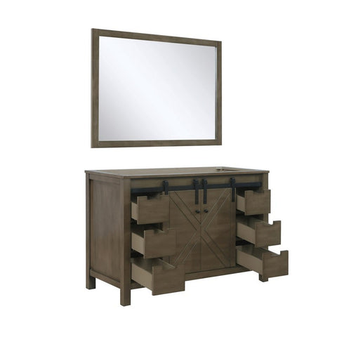 Image of Marsyas 48" Rustic Brown Single Vanity, no Top and 44" Mirror | LM342248SK00M44