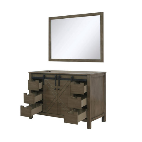 Image of Marsyas 48" Rustic Brown Single Vanity, no Top and 44" Mirror | LM342248SK00M44