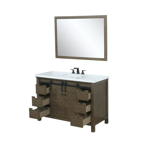 Image of Marsyas 48" Rustic Brown Single Vanity Set, White Quartz Top | LM342248SKCSM44F