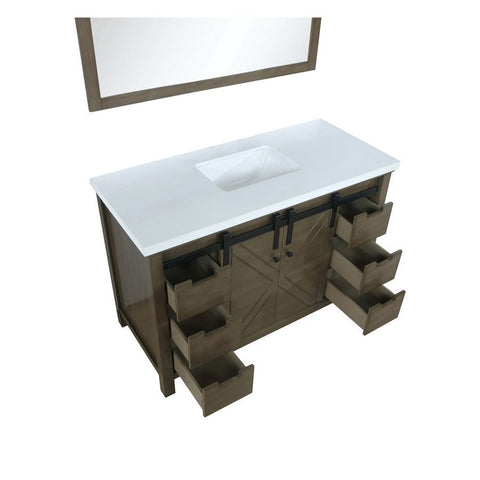Image of Marsyas 48" Rustic Brown Single Vanity, White Quartz Top and 44" Mirror | LM342248SKCSM44