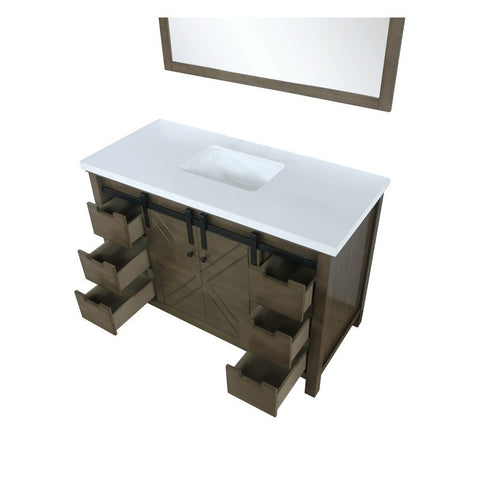 Image of Marsyas 48" Rustic Brown Single Vanity, White Quartz Top and 44" Mirror | LM342248SKCSM44