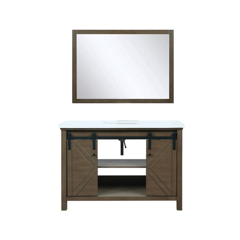 Image of Marsyas 48" Rustic Brown Single Vanity, White Quartz Top and 44" Mirror | LM342248SKCSM44