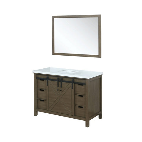 Image of Marsyas 48" Rustic Brown Single Vanity, White Quartz Top and 44" Mirror | LM342248SKCSM44