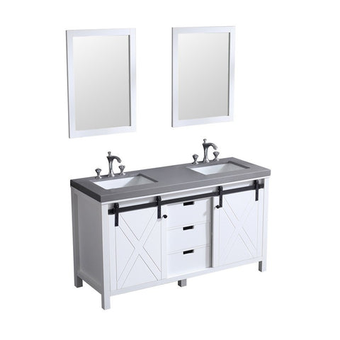 Image of Marsyas 60" White Double Vanity Set, Grey Quartz Top | LM342260DAASM24F