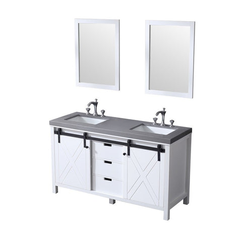 Image of Marsyas 60" White Double Vanity Set, Grey Quartz Top | LM342260DAASM24F