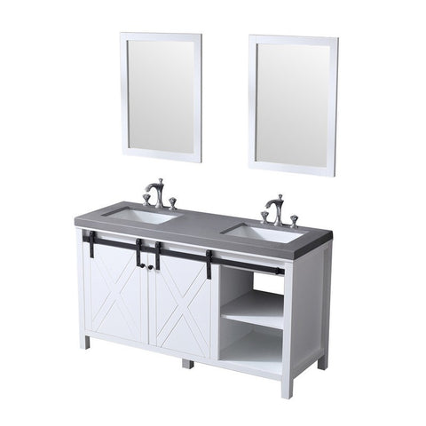Image of Marsyas 60" White Double Vanity Set, Grey Quartz Top | LM342260DAASM24F