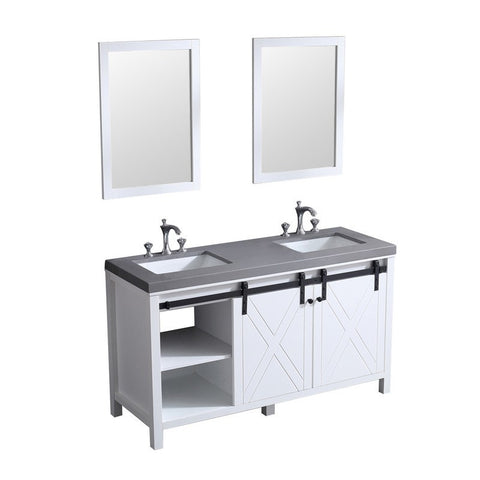 Image of Marsyas 60" White Double Vanity Set, Grey Quartz Top | LM342260DAASM24F