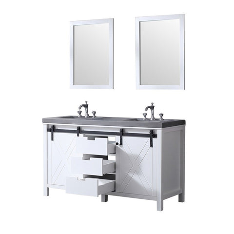 Image of Marsyas 60" White Double Vanity Set, Grey Quartz Top | LM342260DAASM24F