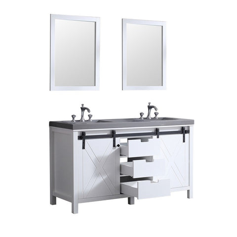 Image of Marsyas 60" White Double Vanity Set, Grey Quartz Top | LM342260DAASM24F