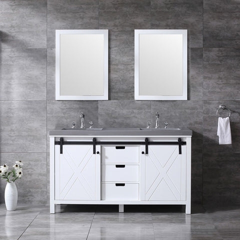 Image of Marsyas 60" White Double Vanity Set, Grey Quartz Top | LM342260DAASM24F