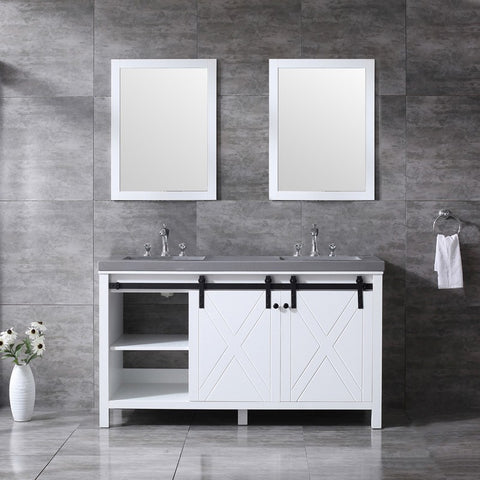 Image of Marsyas 60" White Double Vanity Set, Grey Quartz Top | LM342260DAASM24F