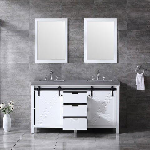 Image of Marsyas 60" White Double Vanity Set, Grey Quartz Top | LM342260DAASM24F