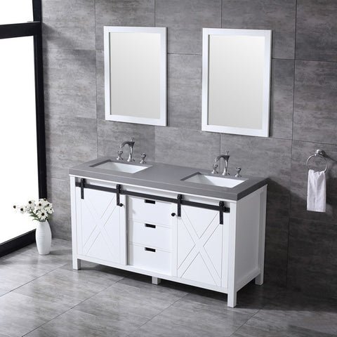 Image of Marsyas 60" White Double Vanity Set, Grey Quartz Top | LM342260DAASM24F