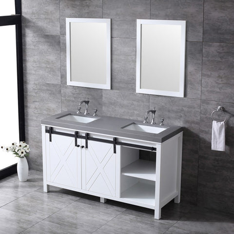 Image of Marsyas 60" White Double Vanity Set, Grey Quartz Top | LM342260DAASM24F