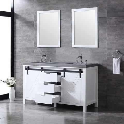 Image of Marsyas 60" White Double Vanity Set, Grey Quartz Top | LM342260DAASM24F