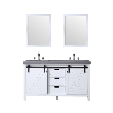 Image of Marsyas 60" White Double Vanity Set, Grey Quartz Top | LM342260DAASM24F