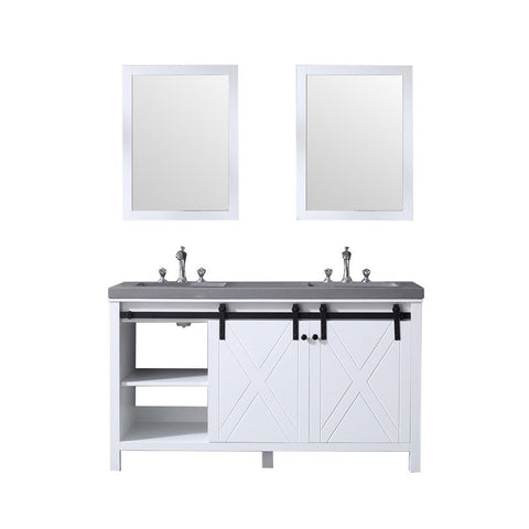 Image of Marsyas 60" White Double Vanity Set, Grey Quartz Top | LM342260DAASM24F