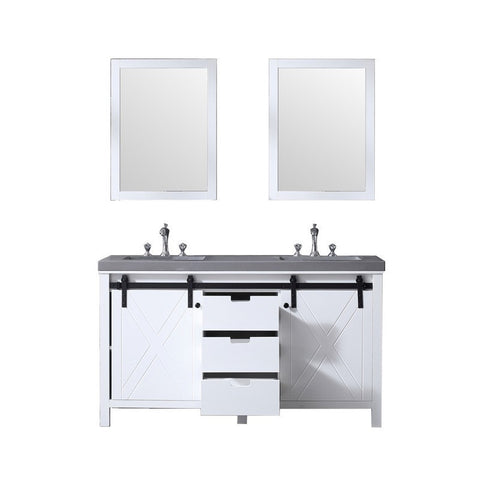 Image of Marsyas 60" White Double Vanity Set, Grey Quartz Top | LM342260DAASM24F