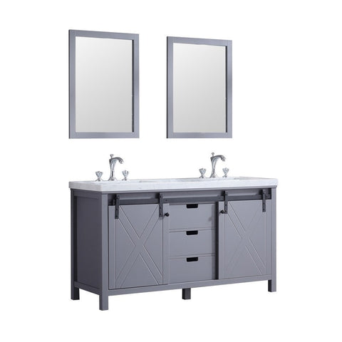 Image of Marsyas 60" Dark Grey Double Vanity Set, White Carrara Marble Top | LM342260DBBSM24F