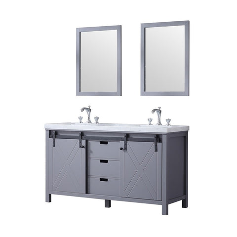 Image of Marsyas 60" Dark Grey Double Vanity Set, White Carrara Marble Top | LM342260DBBSM24F