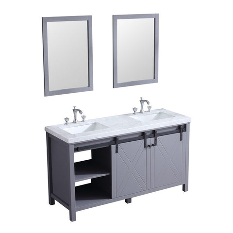 Image of Marsyas 60" Dark Grey Double Vanity Set, White Carrara Marble Top | LM342260DBBSM24F