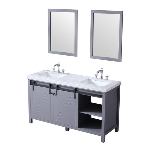 Image of Marsyas 60" Dark Grey Double Vanity Set, White Carrara Marble Top | LM342260DBBSM24F