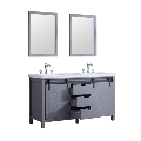 Image of Marsyas 60" Dark Grey Double Vanity Set, White Carrara Marble Top | LM342260DBBSM24F