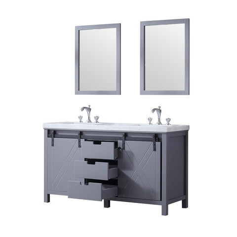 Image of Marsyas 60" Dark Grey Double Vanity Set, White Carrara Marble Top | LM342260DBBSM24F