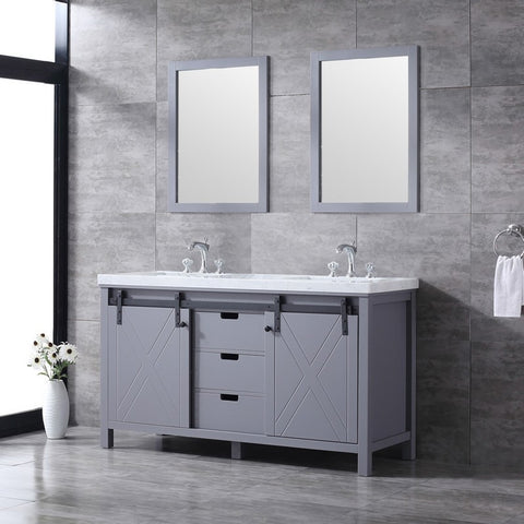 Image of Marsyas 60" Dark Grey Double Vanity Set, White Carrara Marble Top | LM342260DBBSM24F