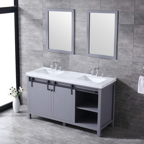 Image of Marsyas 60" Dark Grey Double Vanity Set, White Carrara Marble Top | LM342260DBBSM24F