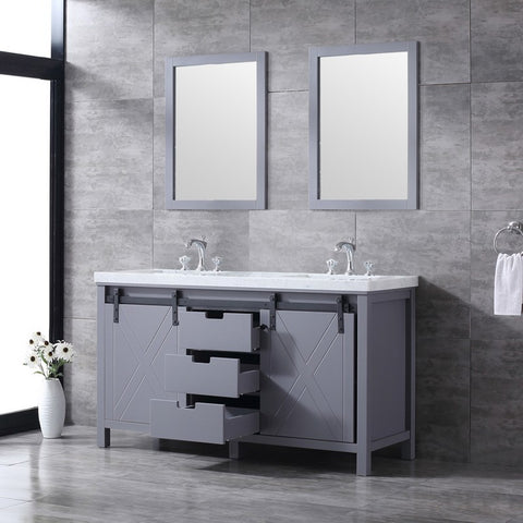 Image of Marsyas 60" Dark Grey Double Vanity Set, White Carrara Marble Top | LM342260DBBSM24F