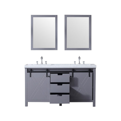 Image of Marsyas 60" Dark Grey Double Vanity Set, White Carrara Marble Top | LM342260DBBSM24F