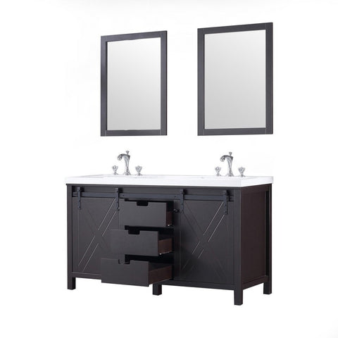 Image of Marsyas 60" Brown Double Vanity Set, White Quartz Top | LM342260DCCSM24F