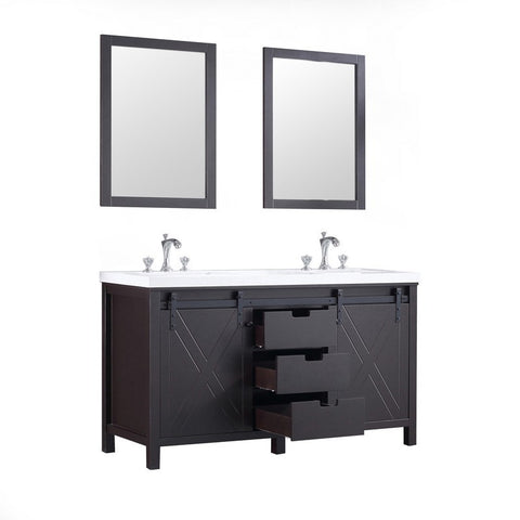 Image of Marsyas 60" Brown Double Vanity Set, White Quartz Top | LM342260DCCSM24F