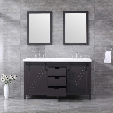 Image of Marsyas 60" Brown Double Vanity Set, White Quartz Top | LM342260DCCSM24F